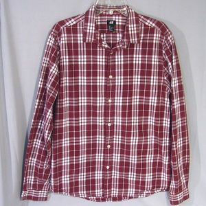 H&M Men's Burgundy & White Plaid Flannel Shirt